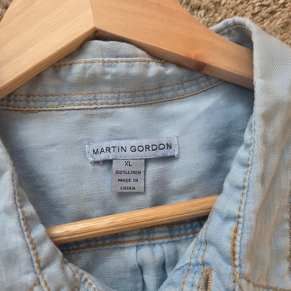 Martin Gordon Mens 100% Linen Long Sleeve Button Down Shirt Blue XL RN128599 - Picture 3 of 7